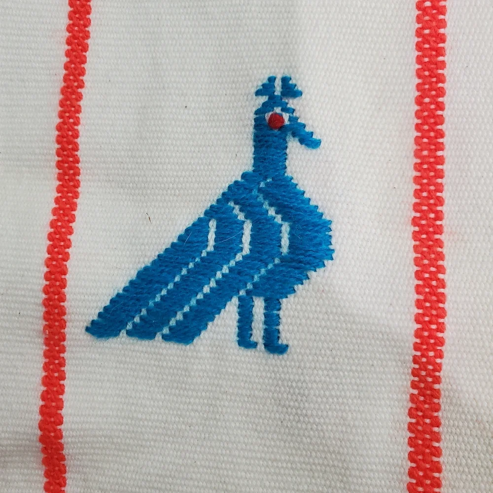 Hand Embroidered Table Runner Aztec Western Mexican Style Fringe Colorful